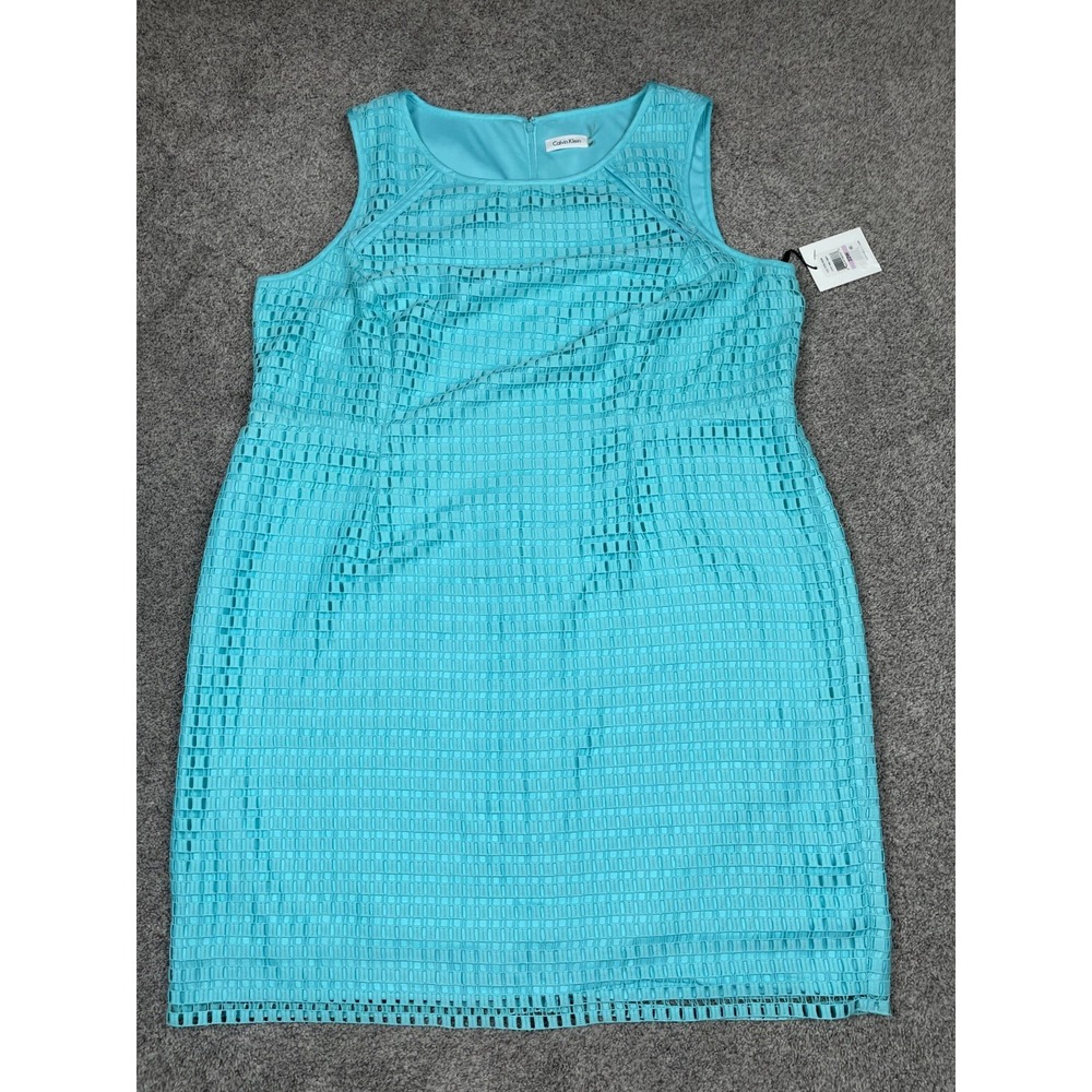 Calvin Klein Dress Womens 22W Teal Embroidered Shift Pencil Office Holiday NEW